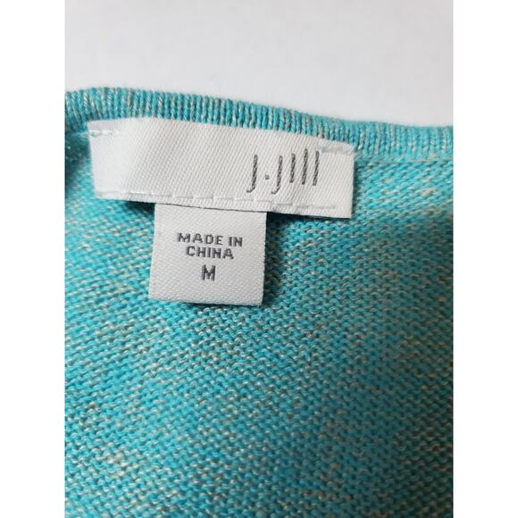 J Jill Sweater Womens Medium LINEN Tunic Aqua Blue Relaxed Fit V-neck Side Slits - Picture 5 of 9